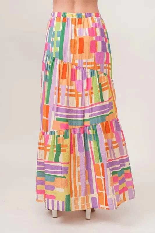 And The Why Asymmetric Geo Printed Tiered Maxi Skirt - Trendsi - Flyclothing LLC