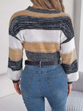 Cropped Striped Color Block Drop Shoulder Sweater - Trendsi - Flyclothing LLC
