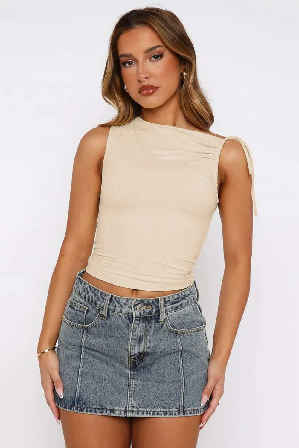 Ruched Tied Solid Color Tank - Trendsi - Flyclothing LLC