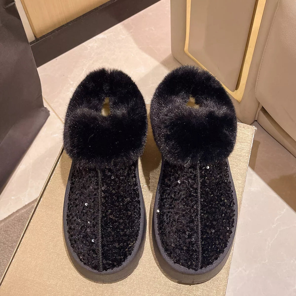 Sequin Round Toe Platform Boots - Trendsi - Flyclothing LLC