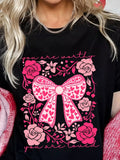 Valentines Day Slogan Floral and Bow T Shirt - Trendsi - Flyclothing LLC