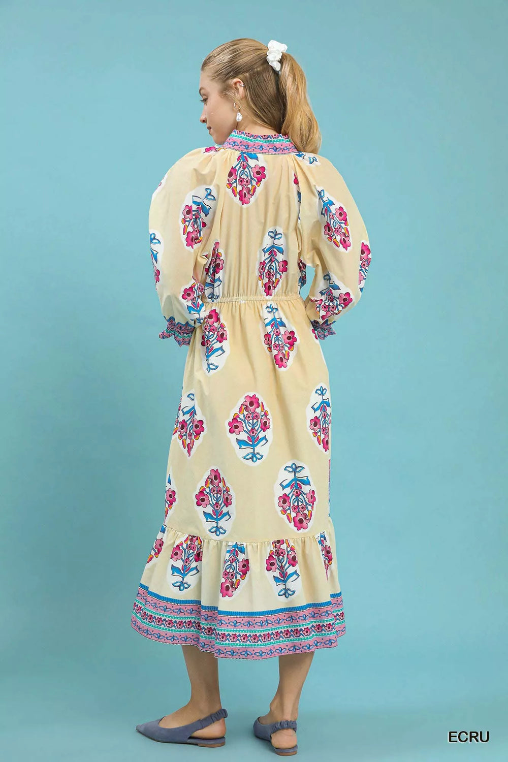 Umgee Flower Patch Border Print Midi Dress - Trendsi - Flyclothing LLC