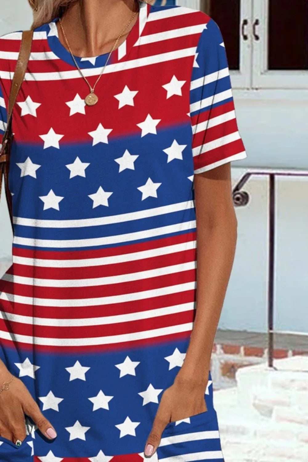 FAM-FAM Pocketd US Flag Printed Short Sleeve Dress - Trendsi - Flyclothing LLC