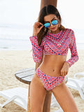 Printed Long Sleeve Top and Brief Swim Set - Trendsi - Flyclothing LLC