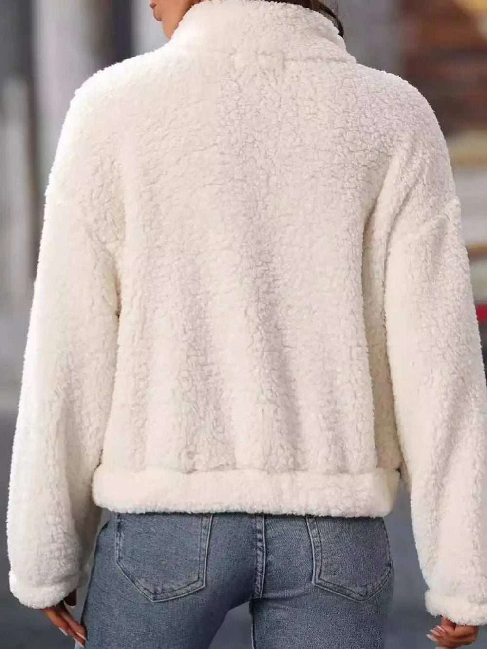 Heart Half Zip Long Sleeve Teddy Sweatshirt - Trendsi - Flyclothing LLC