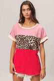 BiBi Leopard Printed Jersey Color Block Roll Up - Trendsi - Flyclothing LLC