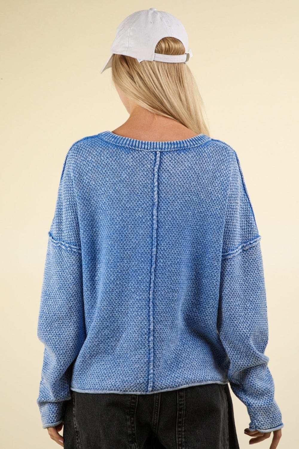 VERY J Mineral Washed Exposed Seam Sweater - Trendsi - Flyclothing LLC