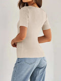 Ribbed Square Neck Short Sleeve Knit Top - Trendsi - Flyclothing LLC