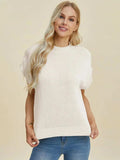 Double Take Full Size Mock Neck Short Sleeve Sweater - Trendsi - Flyclothing LLC