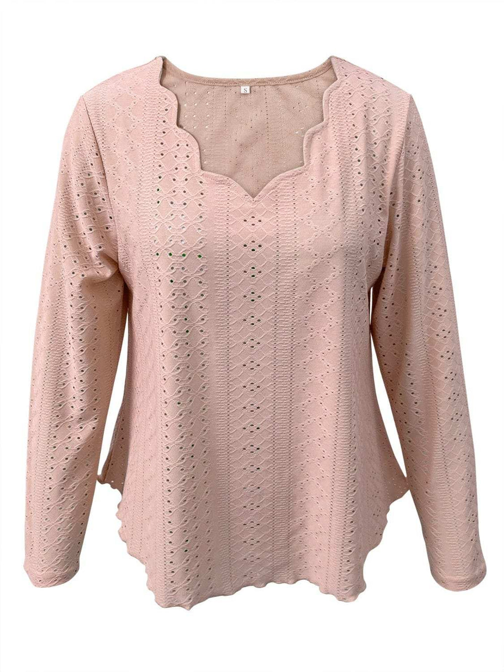 Eyelet Long Sleeve Blouse - Trendsi - Flyclothing LLC