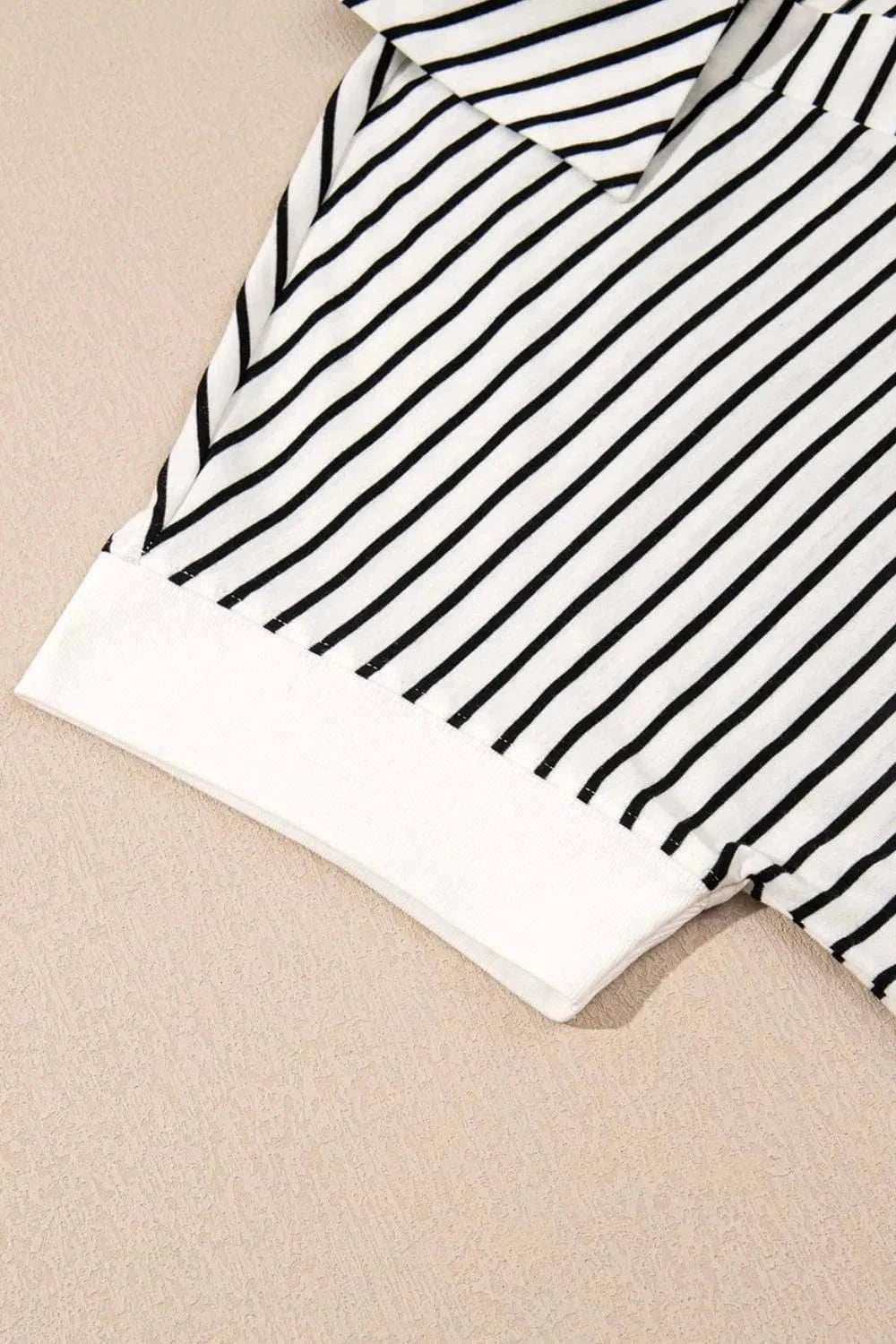 Stripe V Neck Tee and Casual Shorts Set - Trendsi - Flyclothing LLC