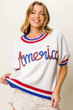 BiBi Metallic America Letter Short Sleeve Sweater - Trendsi - Flyclothing LLC