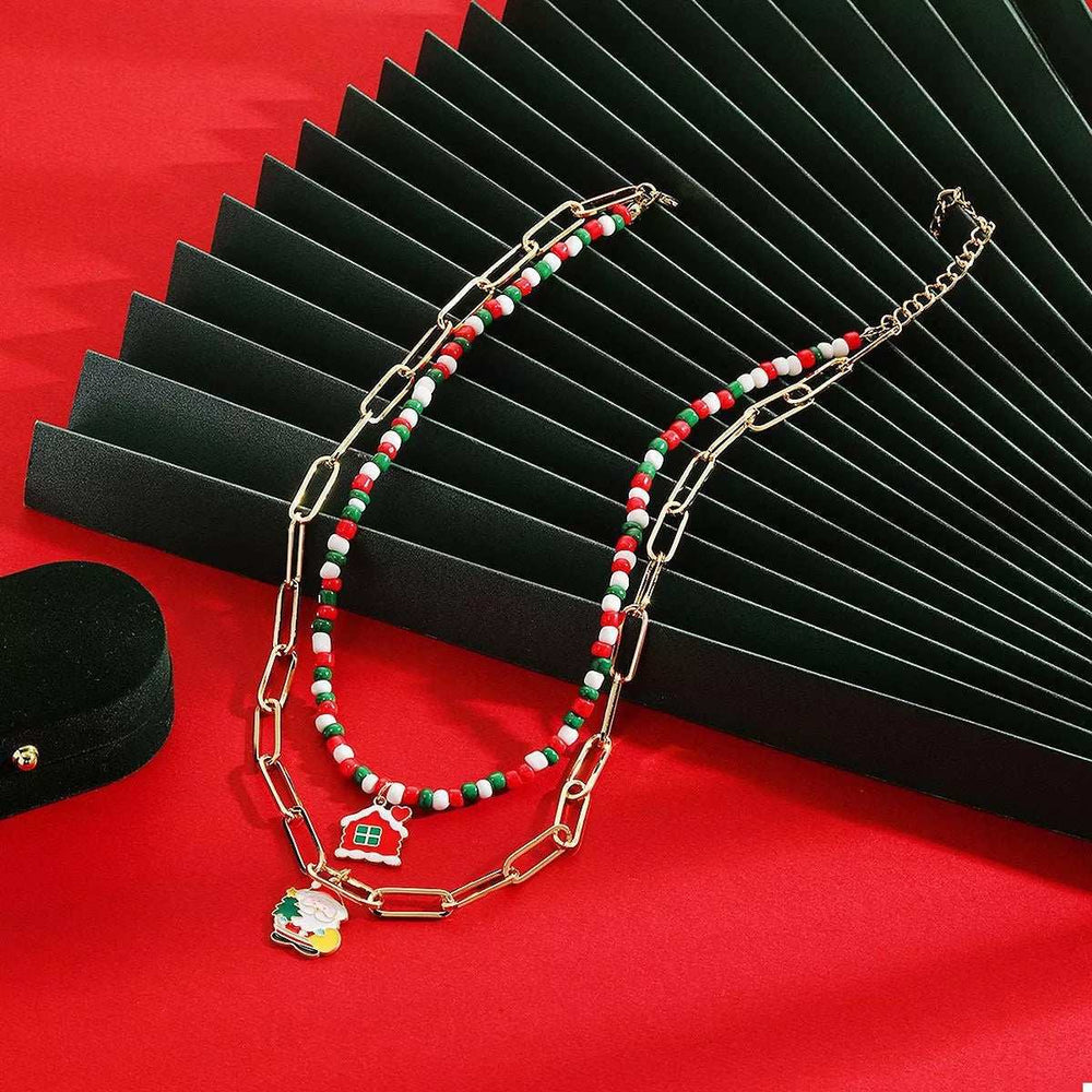 Christmas Double-Layer Necklace with Colorful Beads and Pendant - Trendsi - Flyclothing LLC