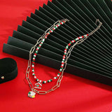Christmas Double-Layer Necklace with Colorful Beads and Pendant - Trendsi - Flyclothing LLC