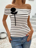 Perfee Striped Off-Shoulder Short Sleeve T-Shirt - Trendsi - Flyclothing LLC