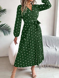 Tied Polka Dot Long Sleeve Midi Dress - Trendsi - Flyclothing LLC