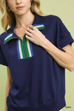 Umgee Striped Collared Neck Half-Zip Top - Trendsi - Flyclothing LLC