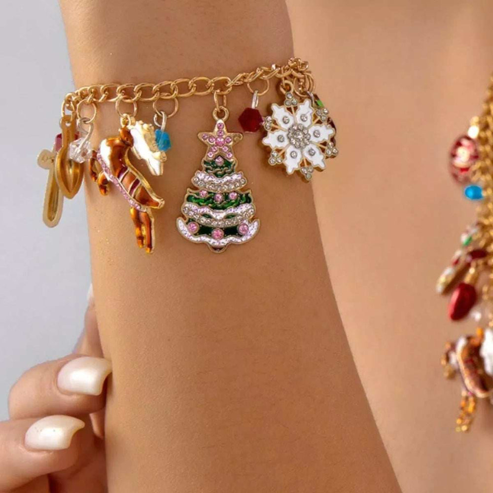 18K Gold-Plated Christmas Charm Bracelet - Trendsi - Flyclothing LLC