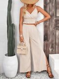 Smocked Surplice Cami and Wide Leg Pants Set - Trendsi - Flyclothing LLC