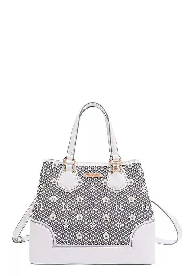 Nicole Lee USA Monogram Pattern Handbag with Rhinestones Decor - Trendsi - Flyclothing LLC