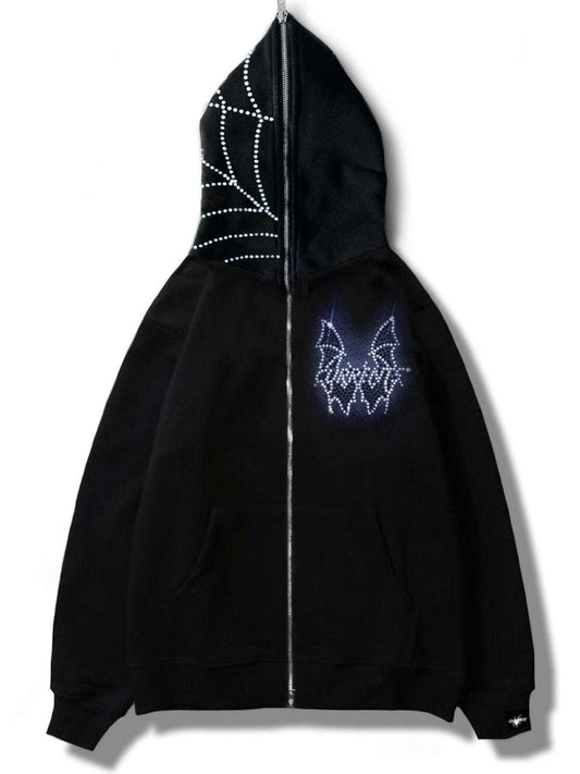 Men's Rhinestone Bat Zip Up Hoodie - Trendsi - Flyclothing LLC