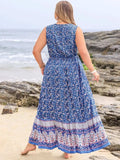 Plus Size Tied Printed Sleeveless Maxi Dress - Trendsi - Flyclothing LLC