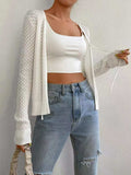 Tied Openwork V-Neck Long Sleeve Cardigan - Trendsi - Flyclothing LLC