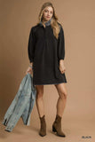 Umgee French Terry Balloon Sleeve Shift Dress with Leopard Print Detail - Trendsi - Flyclothing LLC