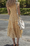 Floral Print Ruffle Cap Sleeve Smocked Flowy Dress - Trendsi - Flyclothing LLC