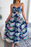 Botanical Print Tied Backless Cutout Slit Dress - Trendsi - Flyclothing LLC