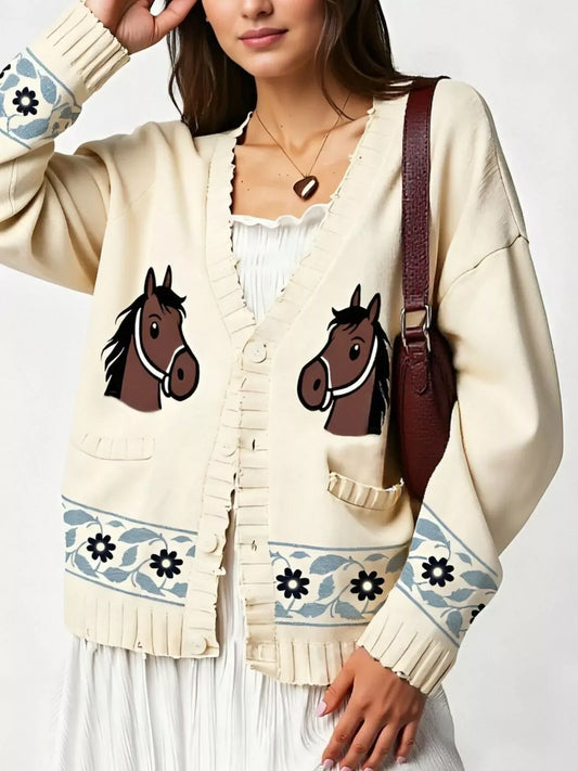Horse Button Down Cardigan - Trendsi - Flyclothing LLC