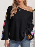 Crochet Flower Long Sleeve Sweater - Trendsi - Flyclothing LLC