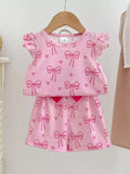 Children's Bowknot Ruffle Sleeve Top and Shorts Set - Trendsi - Flyclothing LLC