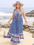 Plus Size Tied Printed Sleeveless Maxi Dress - Trendsi - Flyclothing LLC