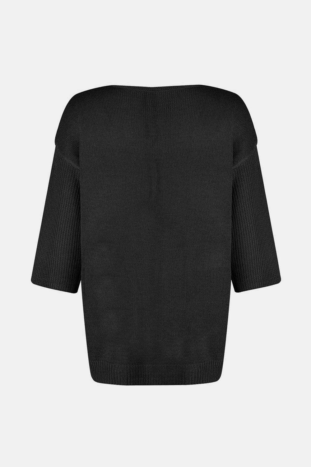 V-Neck Three-Quarter Sleeve Knit Top - Trendsi - Flyclothing LLC
