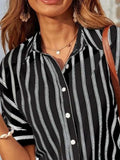 Striped Collared Neck Half Sleeve Shirt - Trendsi - Flyclothing LLC
