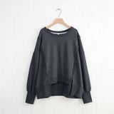 Exposed Seam High-Low Long Sleeve Sweatshirt - Trendsi - Flyclothing LLC