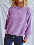 Round Neck Dropped Shoulder Long Sleeve Sweater - Trendsi - Flyclothing LLC