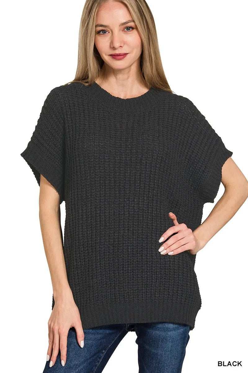 Zenana Short Sleeve Round Neck Sweater - Trendsi - Flyclothing LLC
