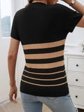 Striped Round Neck Short Sleeve Knit Top - Trendsi - Flyclothing LLC
