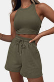 Round Neck Top and Drawstring Shorts Set - Trendsi - Flyclothing LLC