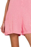 Zenana Tencel Mineral Washed Half Button Shirts Romper - Trendsi - Flyclothing LLC