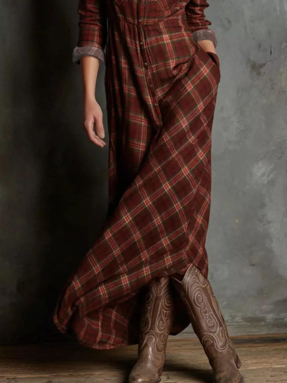 Full Size Plaid Button-Down Maxi Dress Plus Size - Trendsi - Flyclothing LLC