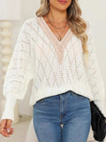 Lace Detail V-Neck Long Sleeve Sweater - Trendsi - Flyclothing LLC