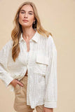 Annie Wear Openwork Button Down Drop Shoulder Shirt - Trendsi - Flyclothing LLC