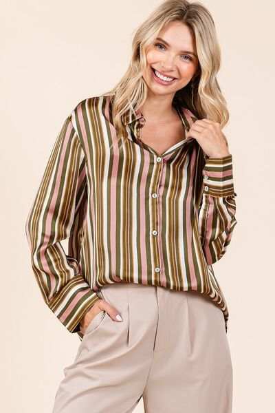 Mittoshop Striped Button Down Satin Shirt - Trendsi - Flyclothing LLC