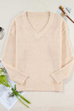 V-Neck Dropped Shoulder Long Sleeve Sweater - Trendsi - Flyclothing LLC