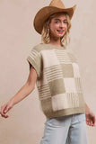 BiBi Checker With Stripes Pattern Sleeveless Sweater - Trendsi - Flyclothing LLC