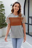 Color Block Round Neck Short Sleeve T-Shirt - Trendsi - Flyclothing LLC
