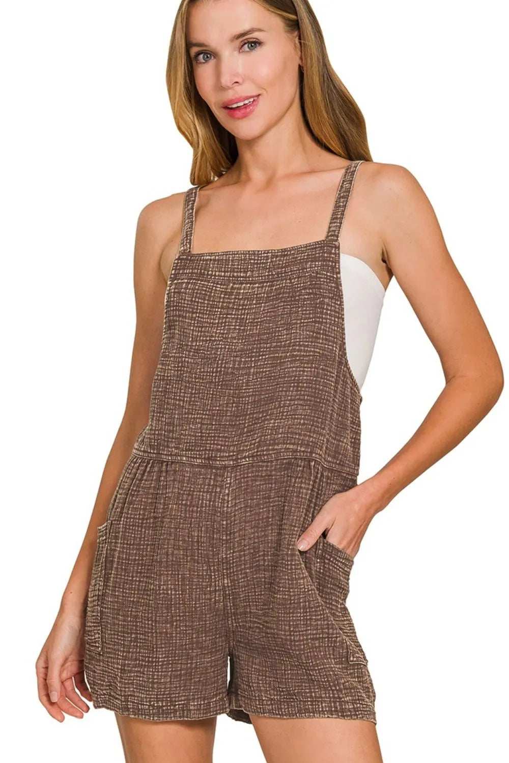 Zenana Washed Double Gauze Tie Back Rompers - Trendsi - Flyclothing LLC